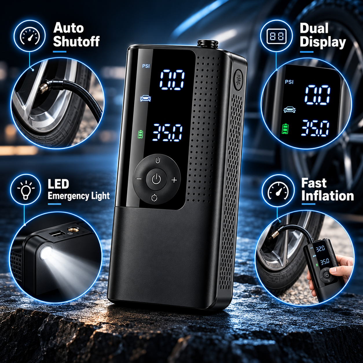 Digital portable tire inflator features