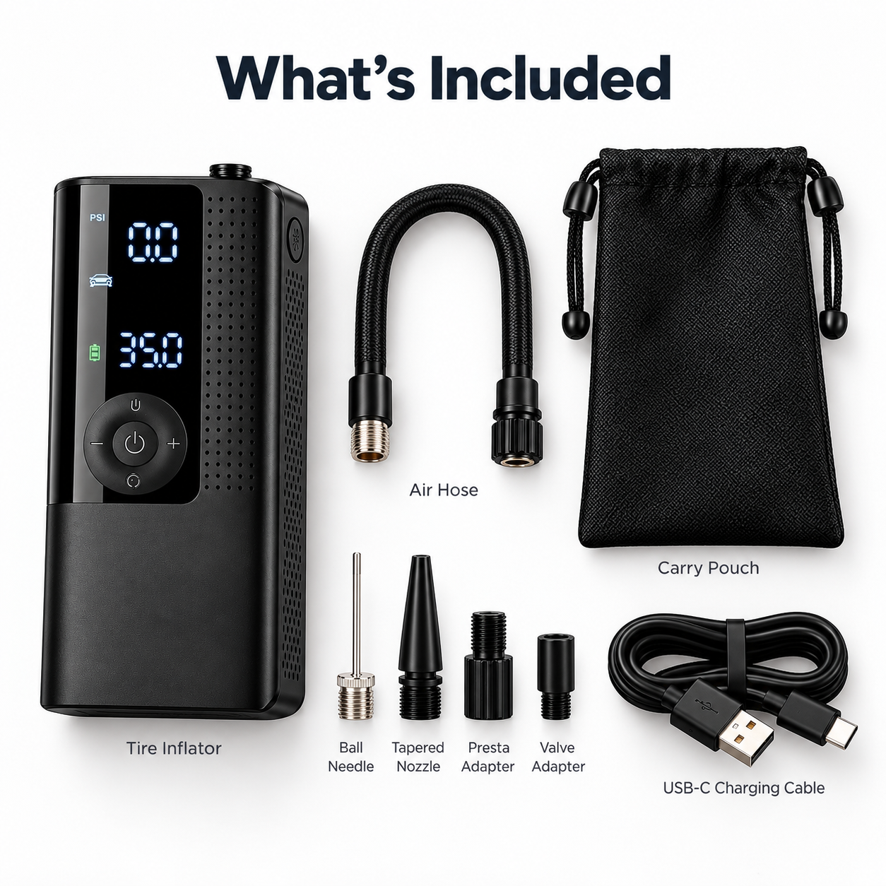 Portable air pump with included attachments